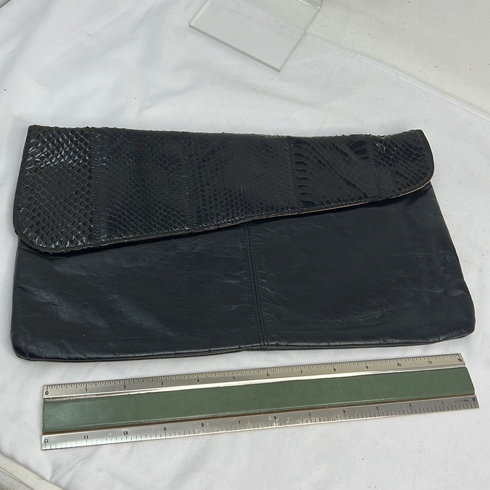 Large Black Snakeskin and Leather Clutch Bag